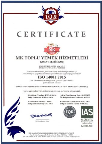 MK TOPLU YEMEK HİZMETLERİ ISO 14001 BELGESİ